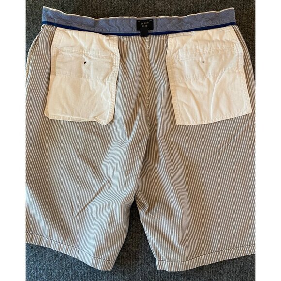 J. CREW 10.5" Club Shorts Men 34W Striped Grey/White Flat Front Casual Chino - Picture 15 of 16